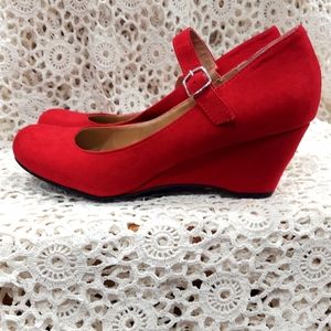 Red American Rag Wedge Mary Janes